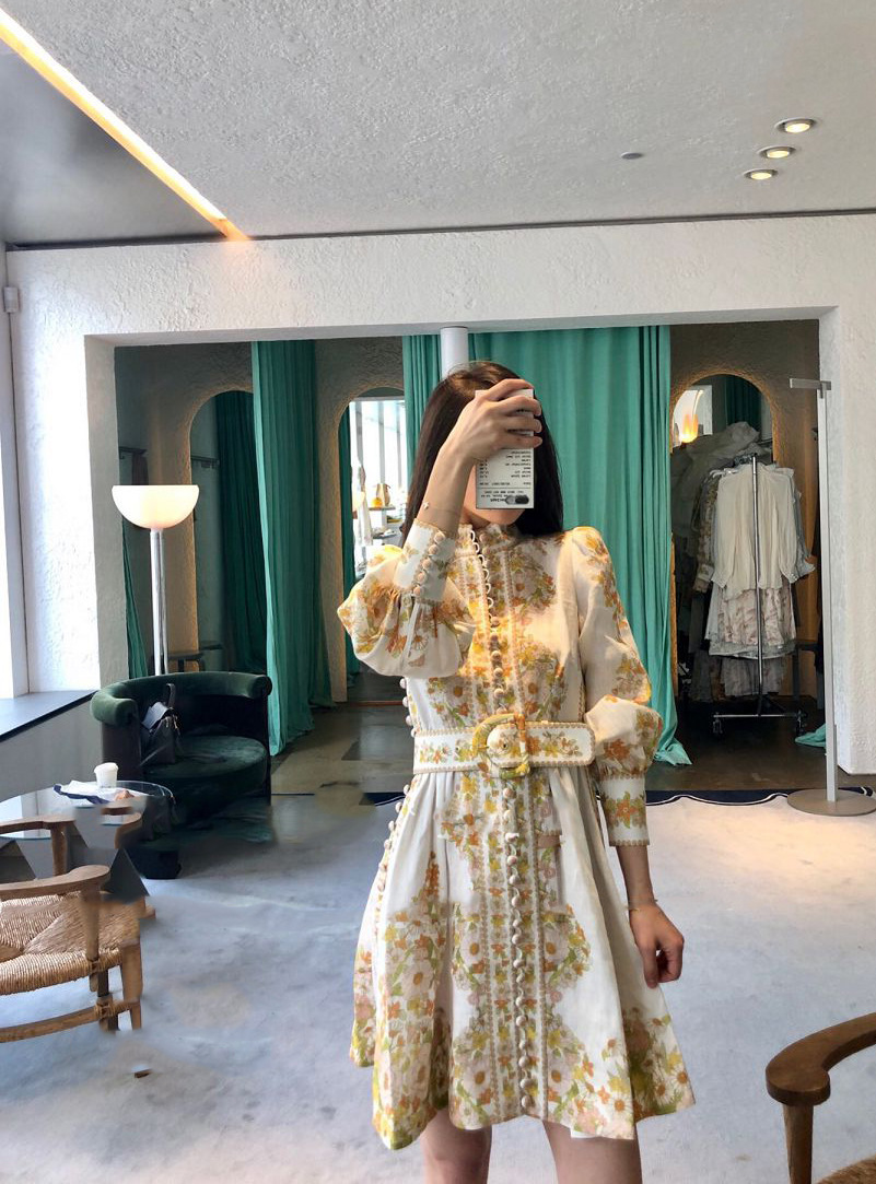 Palace style printed high waist dress