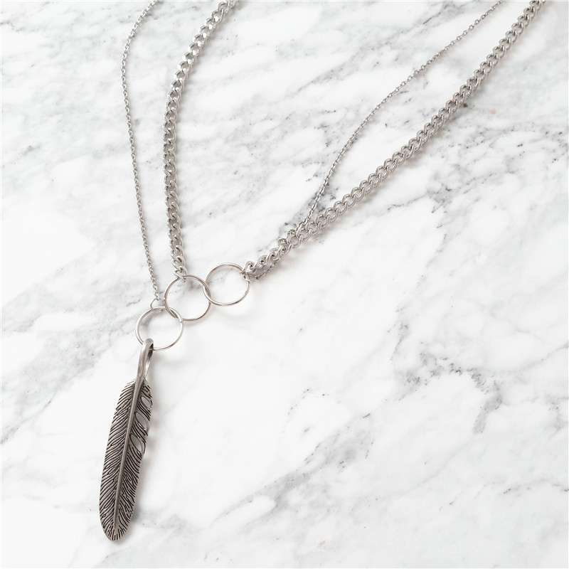 Hip-hop feather multi-layer necklace