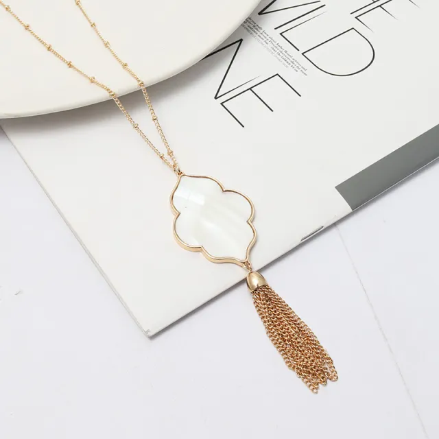 Abalone Shell Leopard Pattern Tassel Necklace White Shell - Shop at LoveMi