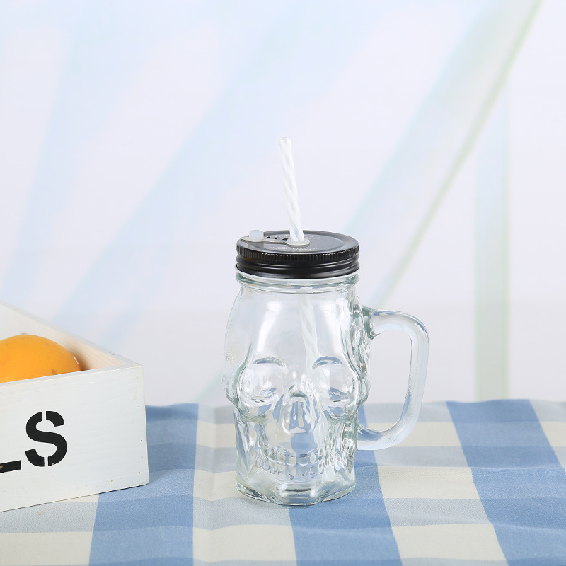 Skull Mason Jar Mug Glass Tumbler Cup | Halloween Party Drinkware | Beer Coffee - Picture 8 of 9