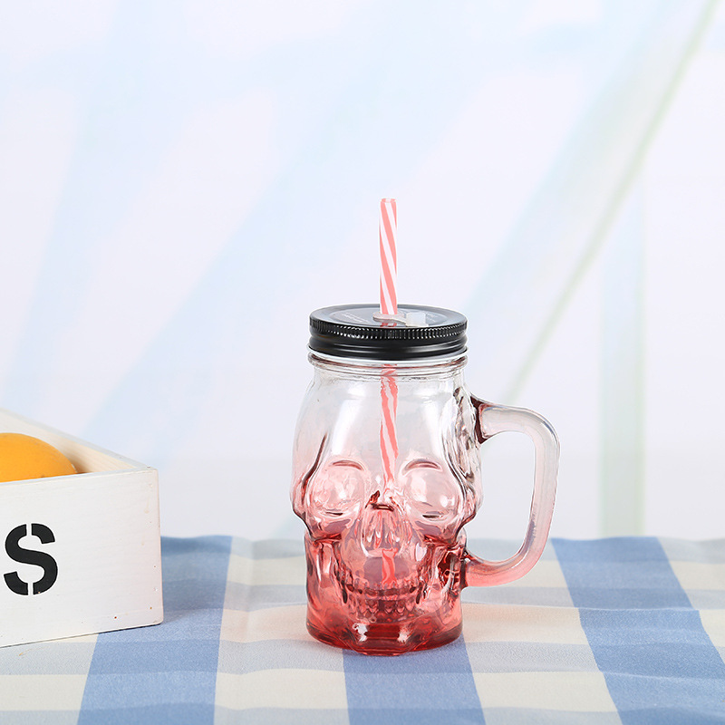 Skull Mason Jar Mug Glass Tumbler Cup | Halloween Party Drinkware | Beer Coffee - Picture 7 of 9