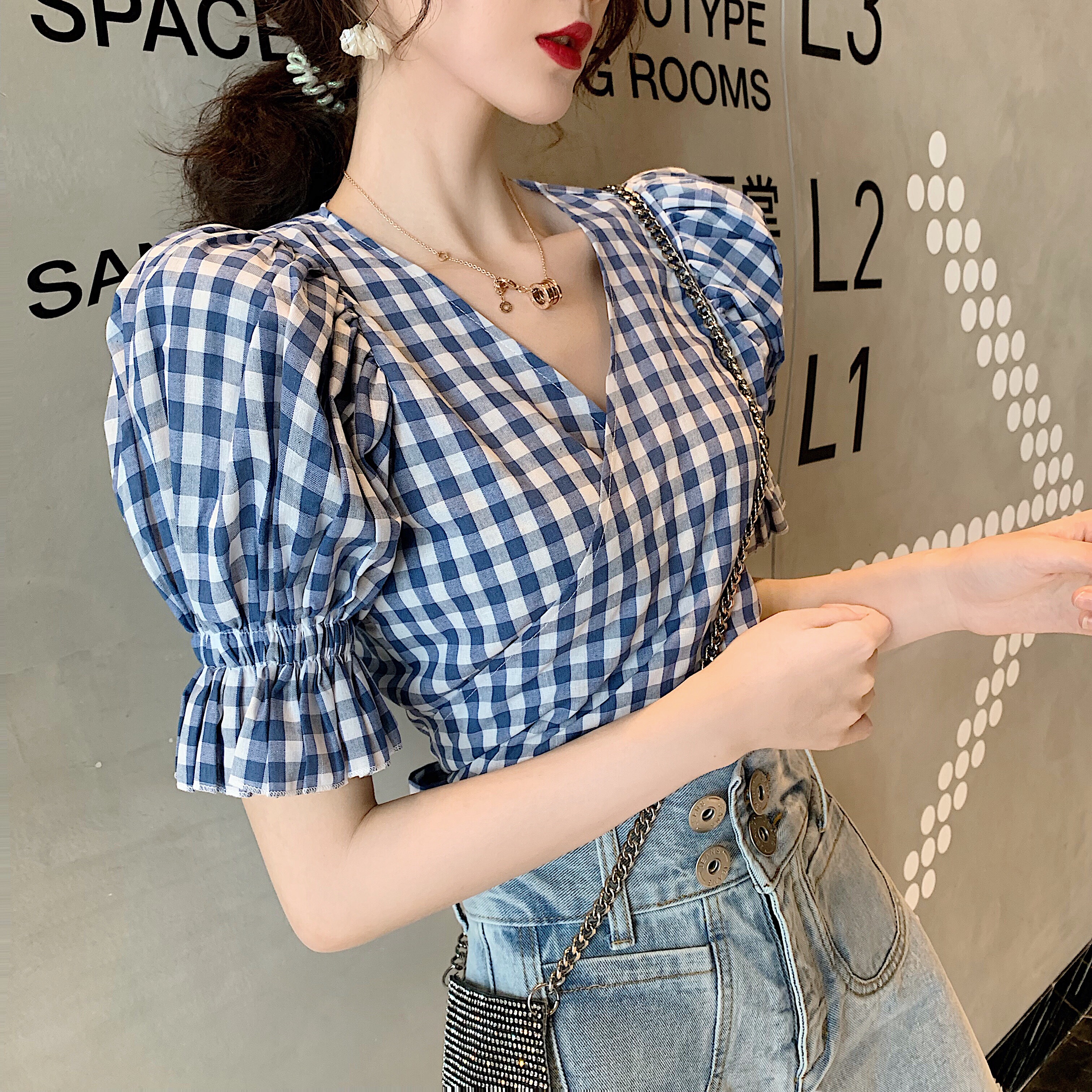 Denim shorts women's two-piece suit
