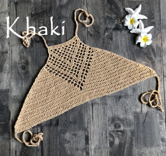 Sexy hand hook knitted halter neck wrapped chest bikini Brown - Shop at LoveMi