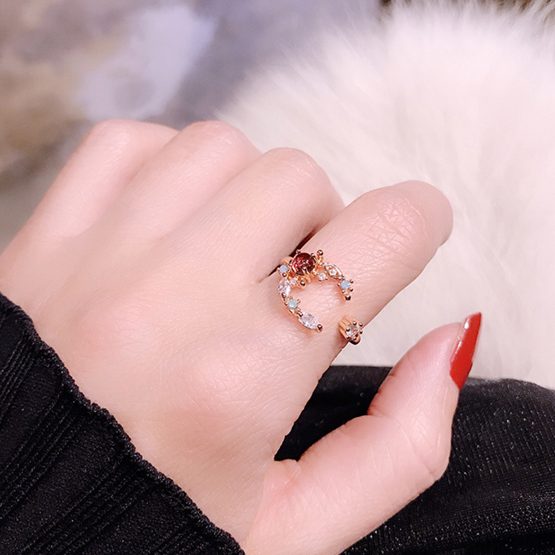 Mori girl heart crystal flower ring