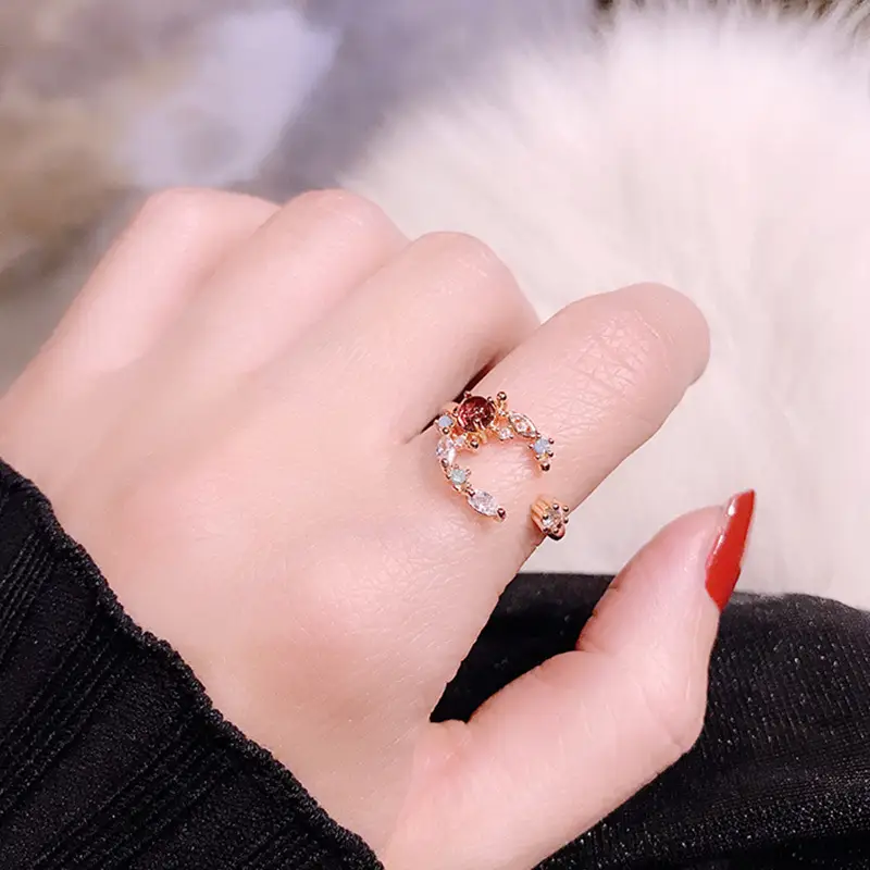 Mori girl heart crystal flower ring