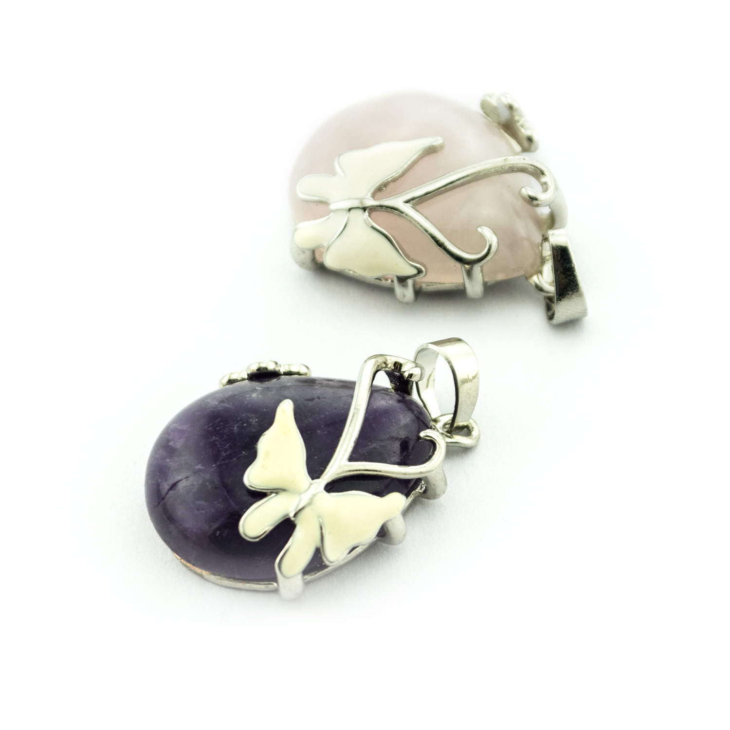 Natural Crystal Water Drop Butterfly Pendant
