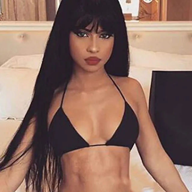 Chemical fiber mid length straight hair Black - Shop at LoveMi