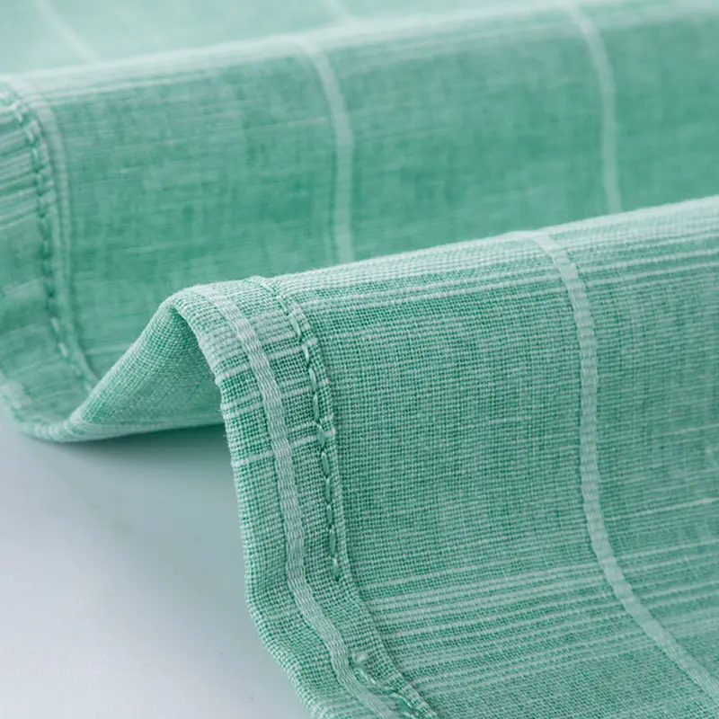 Casual cotton and linen check cropped pants