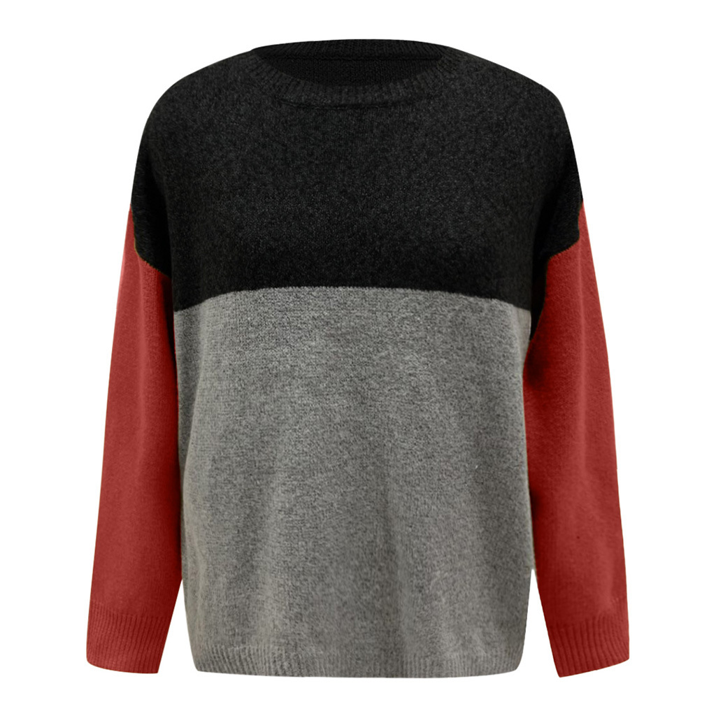 Women's plus size round neck loose striped sweater