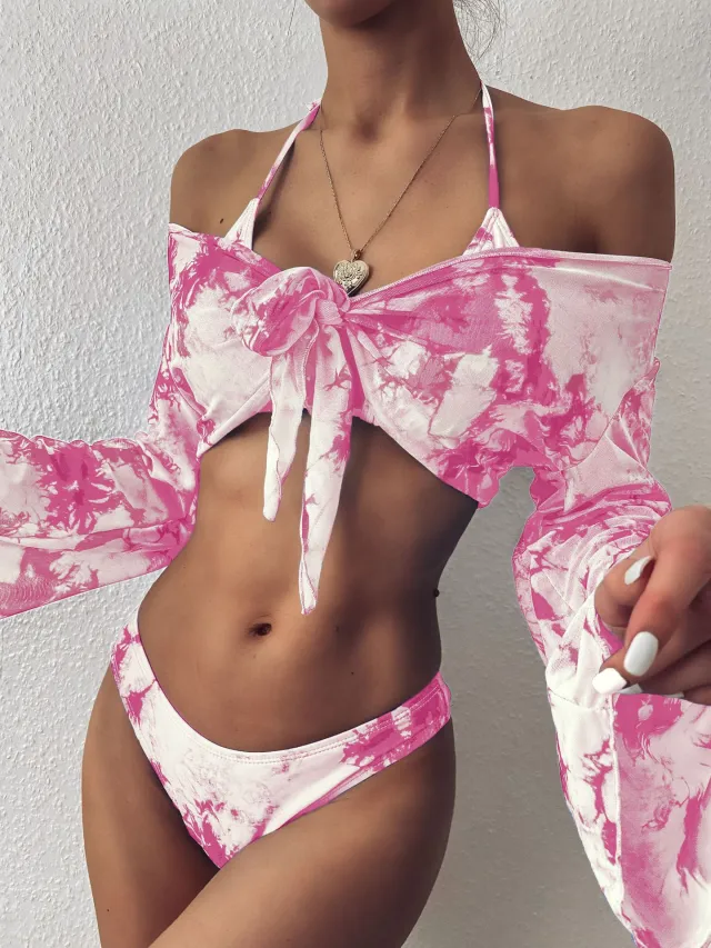 Rendering split long sleeve swimwear Pink - Shop at LoveMi