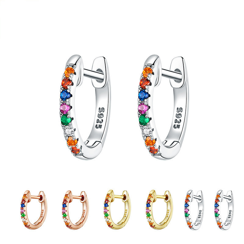 Color zircon anti allergy pure silver earrings