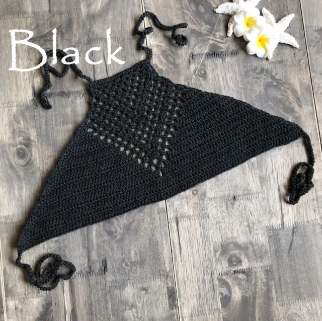 Sexy hand hook knitted halter neck wrapped chest bikini Black - Shop at LoveMi
