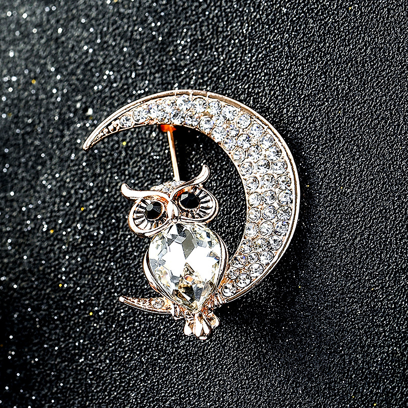 Title 6, Cute owl crystal brooch female