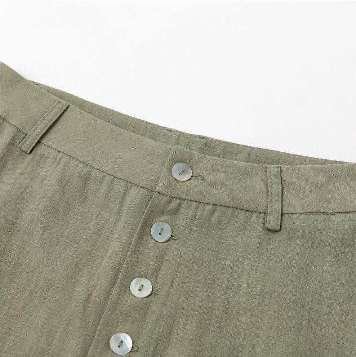 Solid color button slim trousers