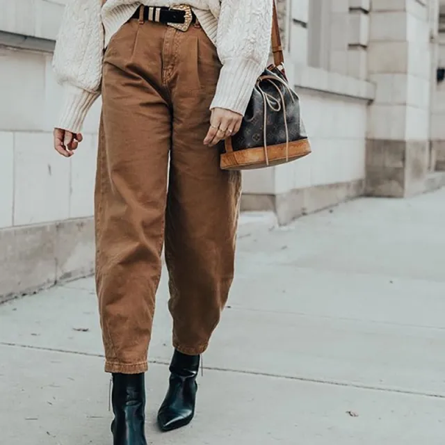 High waist harem denim trousers Brown - Shop at LoveMi