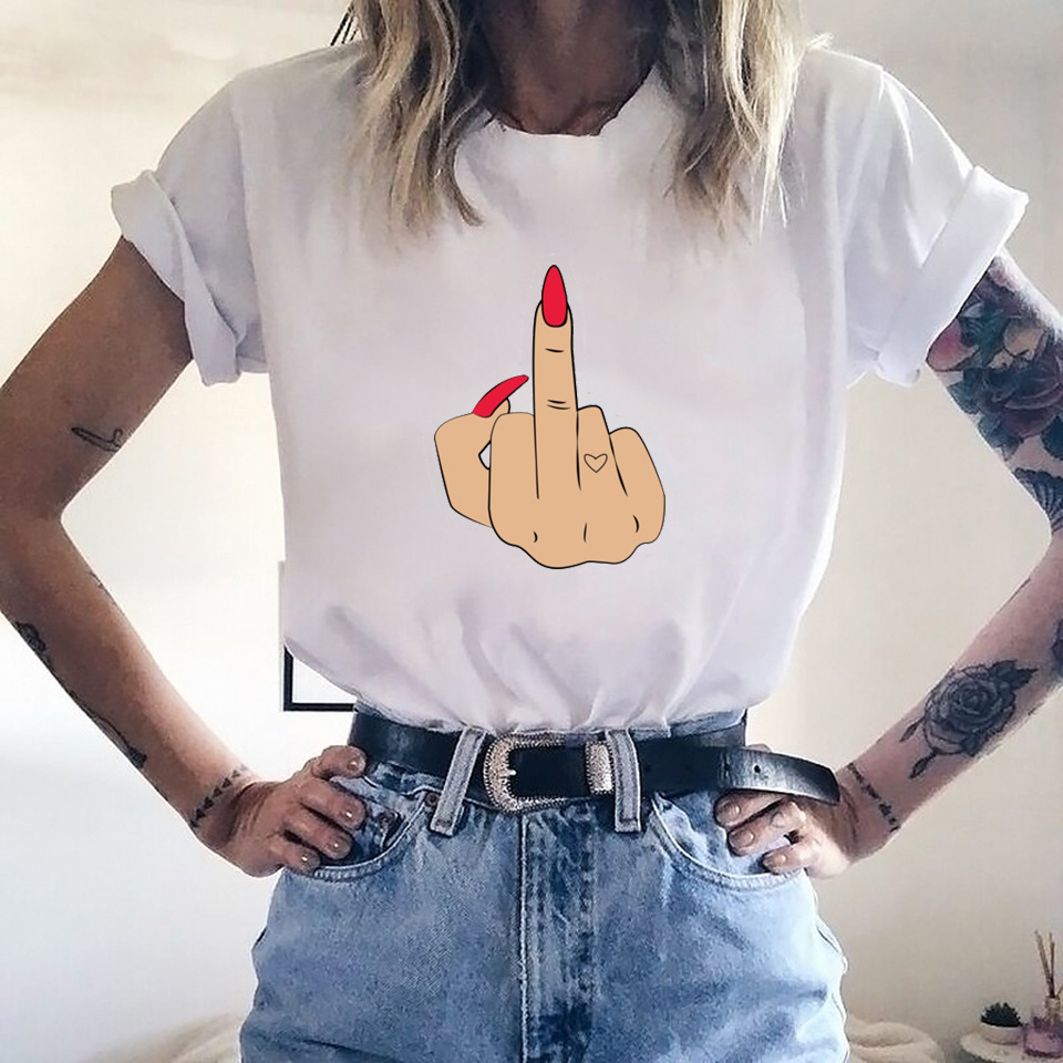Ladies' middle finger print T-shirt