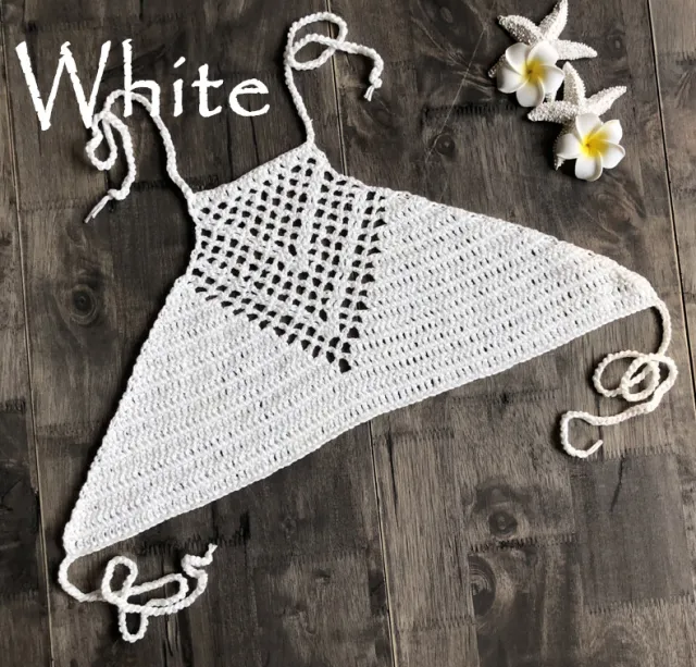 Sexy hand hook knitted halter neck wrapped chest bikini White - Shop at LoveMi