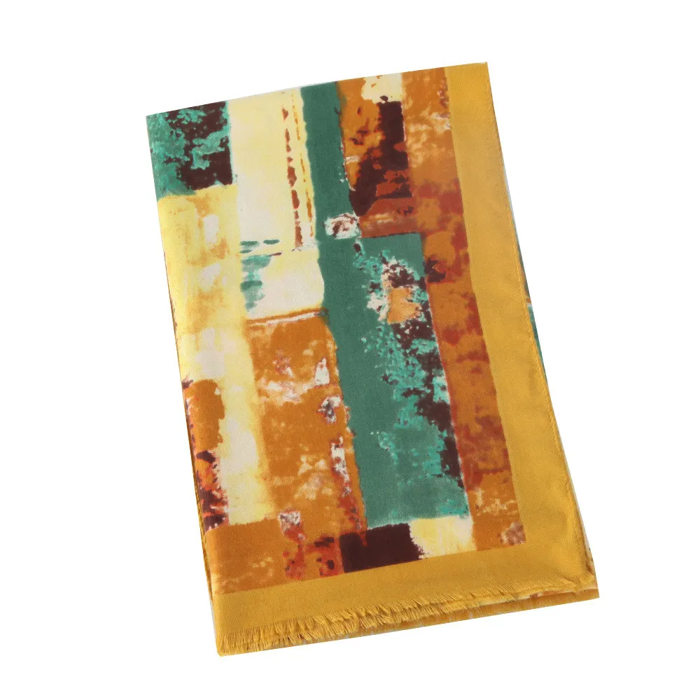 Double faced Satin graffiti brick printed scarf - Yellow