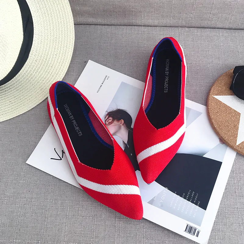 Flat pointed pointed ballet shoes - Red