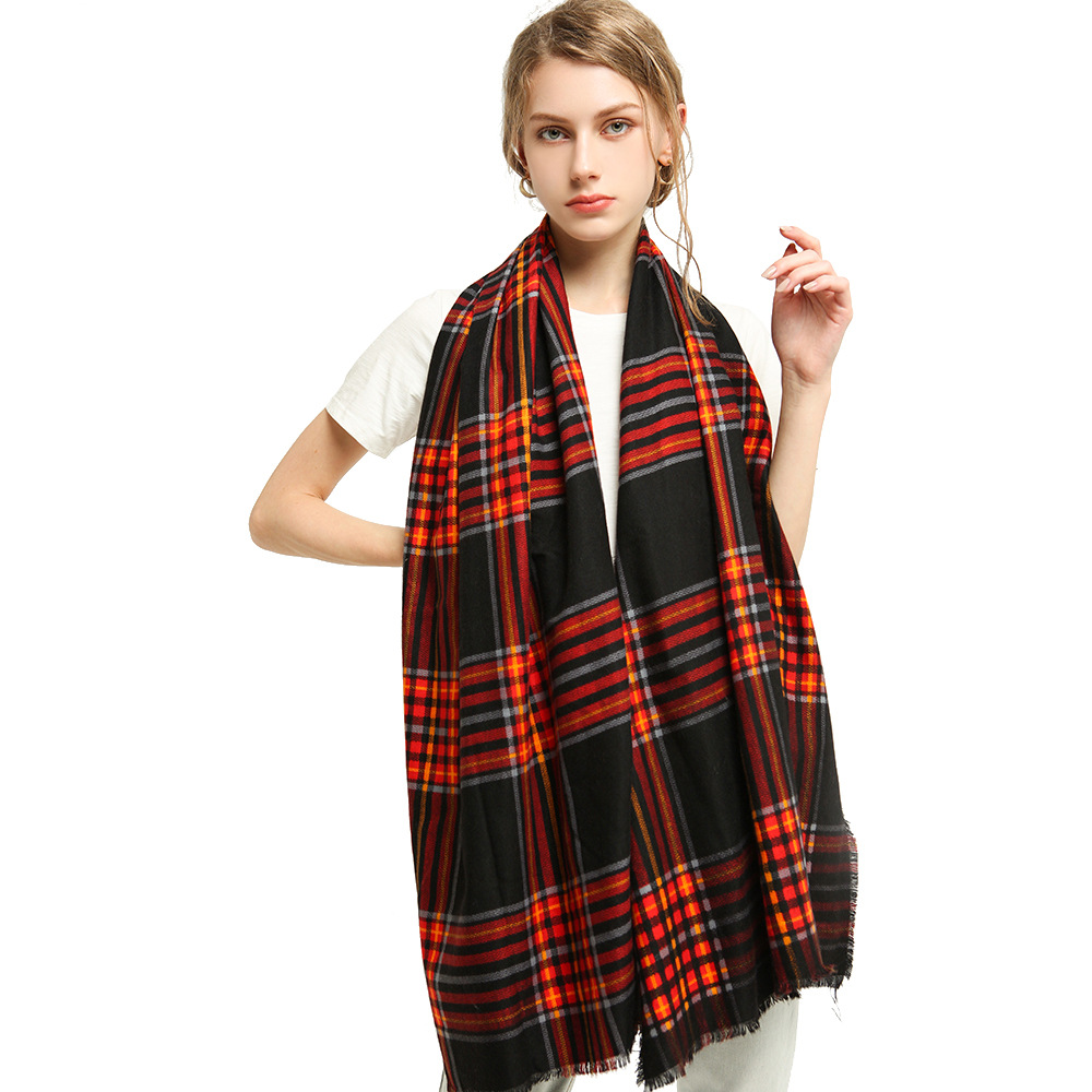printed double-sided satin large plaid scarf