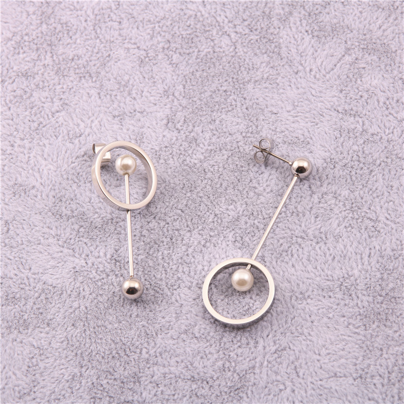 Steel Ball Pearl Circle Earrings