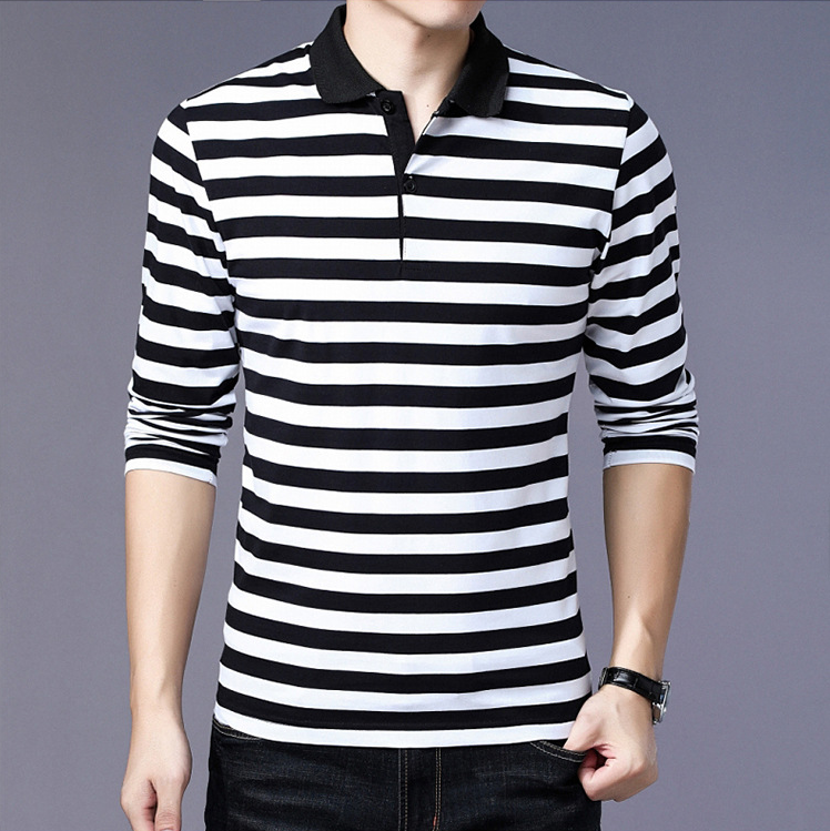 men's cotton elastic stripe sea soul shirt polo