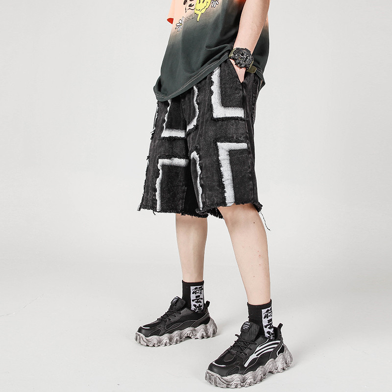 Hip-hop loose five-point sleeve straight shorts