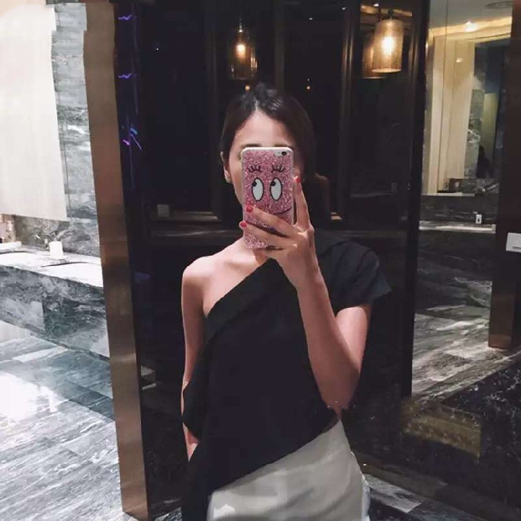 Sloped shoulder asymmetric ruffled tube top