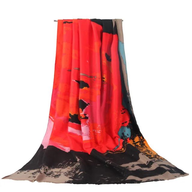 Printed double sided satin graffiti scarf Red - Shop at LoveMi