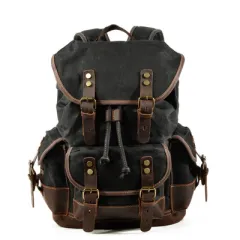 Wear-resistant canvas backpack - Black - View 1