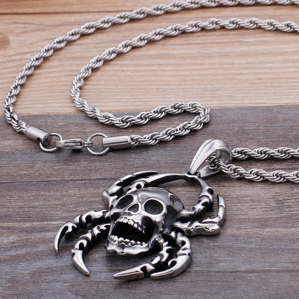 Men's Spider Pendant Skull Necklace