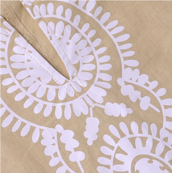 Cotton and linen v-neck dress with short sleeves