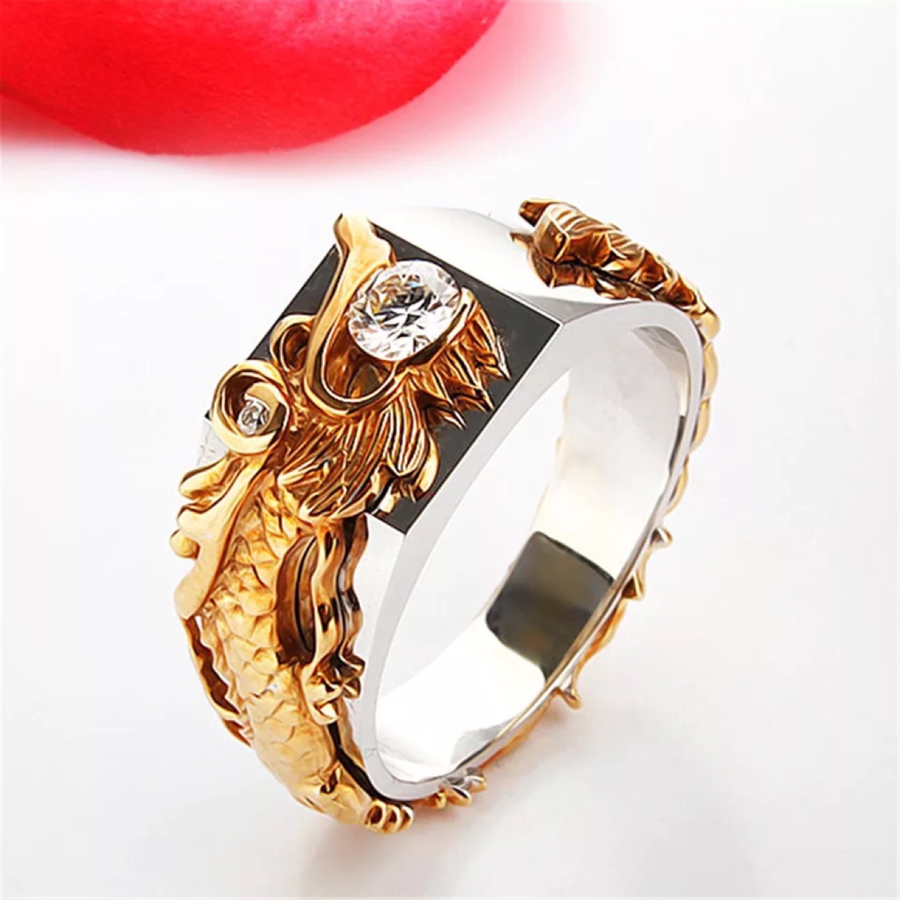 New Men's Domineering Dragon Pattern Two-color Zircon Rhinestone Ring Fashion Punk Hip Hop — foto 8