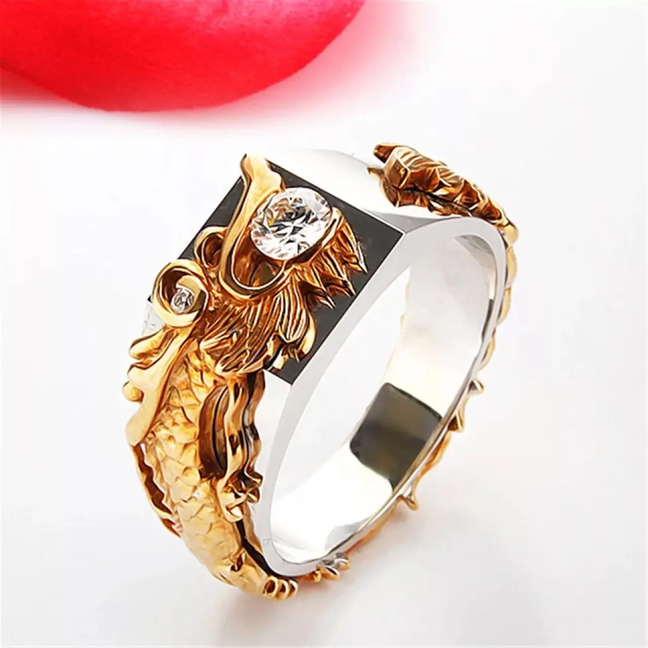 New Men's Domineering Dragon Pattern Two-color Zircon