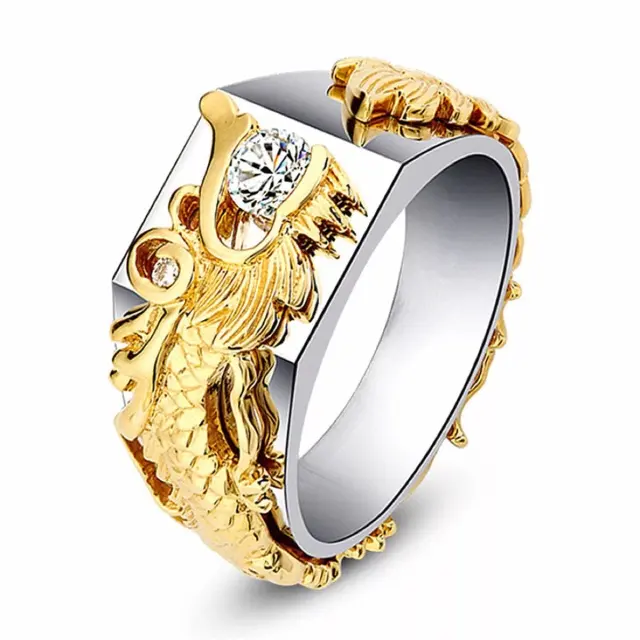 New Men's Domineering Dragon Pattern Two-color Zircon