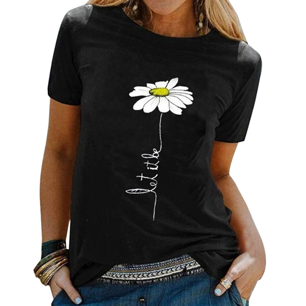 Round-necked embroidered short-sleeved T-shirt