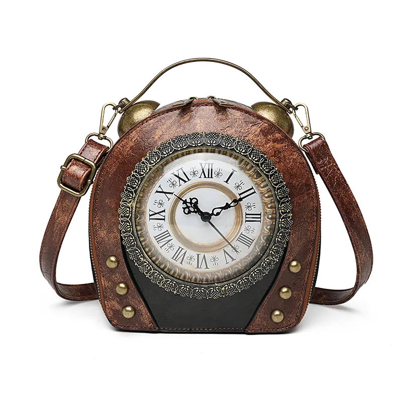 Walking clock antique bag - Brown