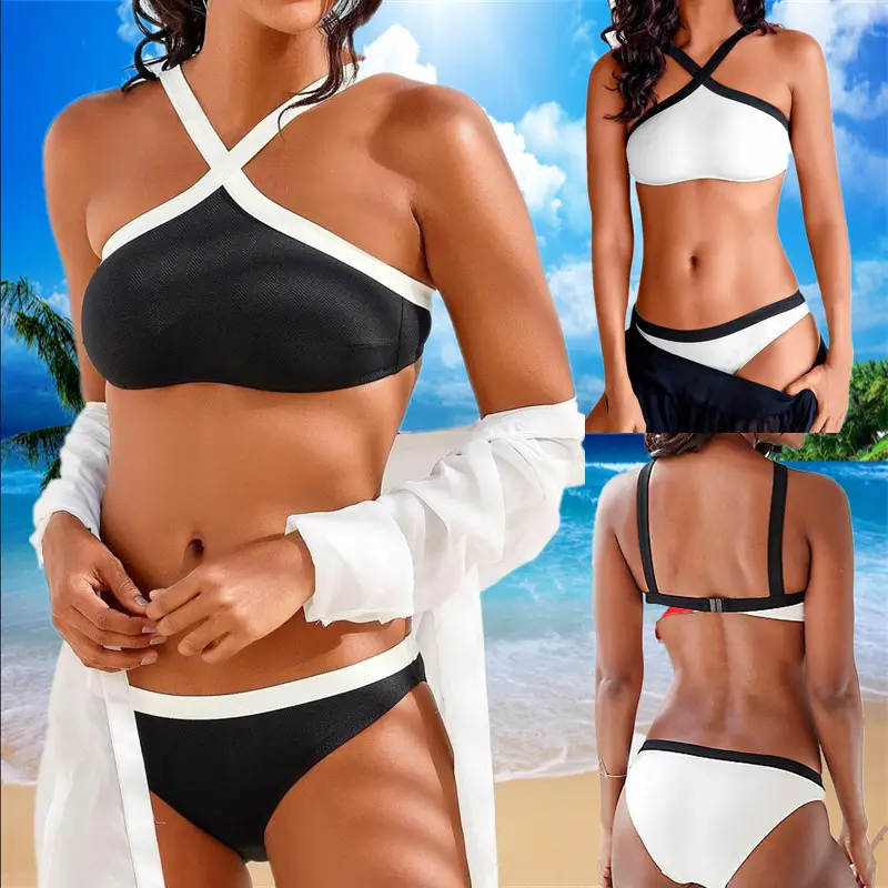 Black and white stitching sexy bikini