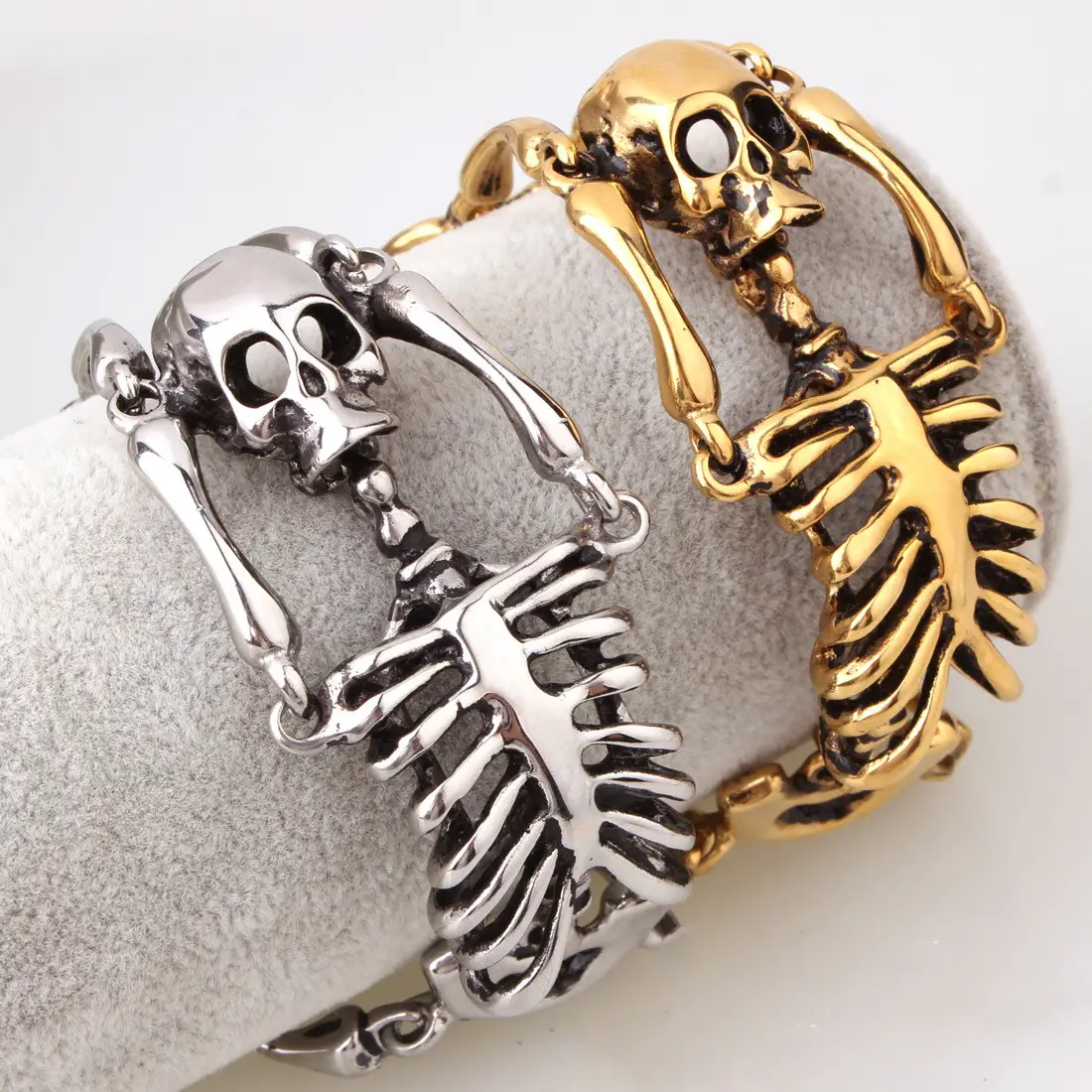 Titanium steel cast skull skeleton bracelet