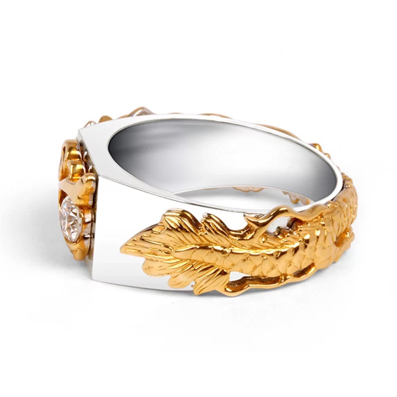 New Men's Domineering Dragon Pattern Two-color Zircon Rhinestone Ring Fashion Punk Hip Hop — foto 9