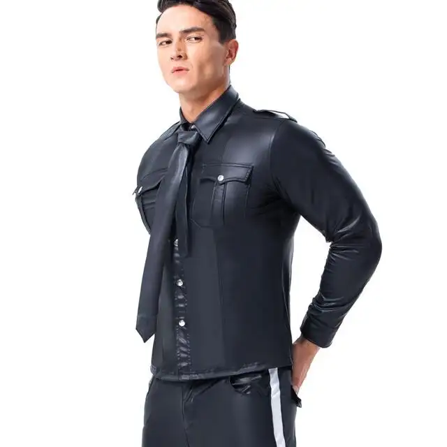Men's tight leather short sleeves