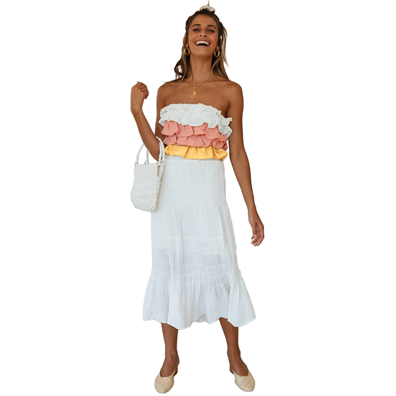 Ruffled colorblock back strap tube top