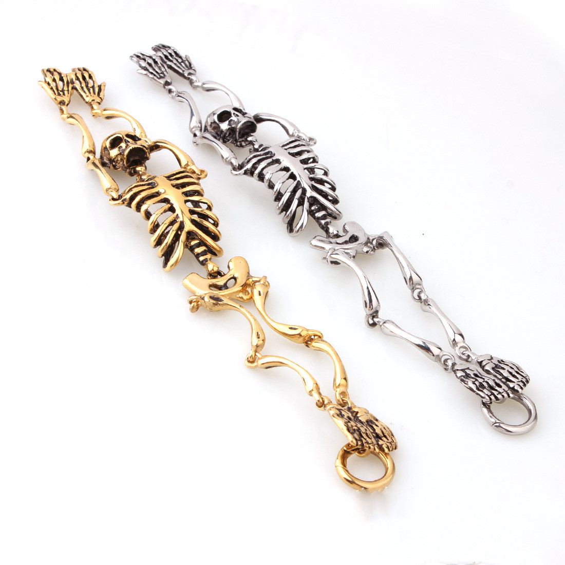 Titanium steel cast skull skeleton bracelet