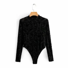 New sexy stand collar gold mesh bodysuit - Black - View 1