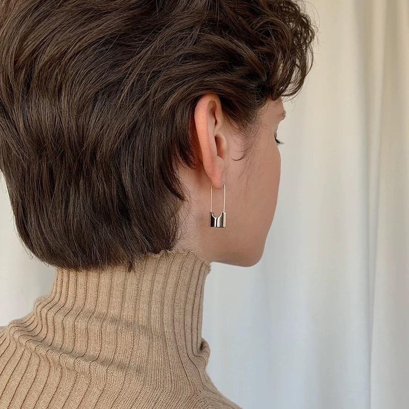 Paper clip lock metal earrings