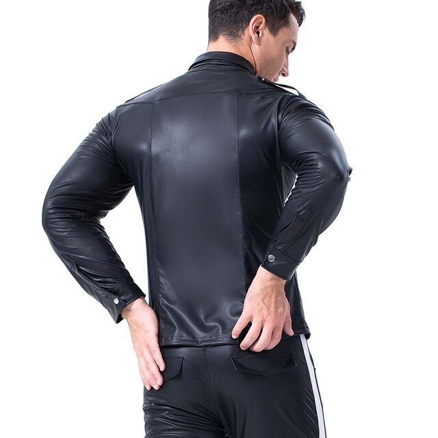 أكمام قصيرة ضيقة جلدية رجالية