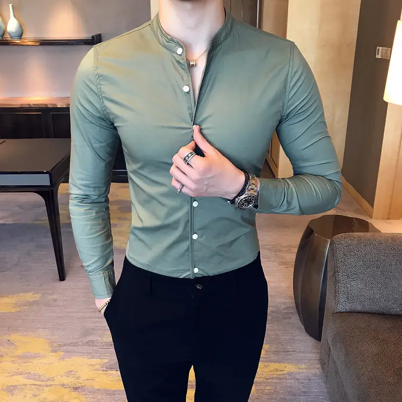 Men's stand collar long sleeve shirt