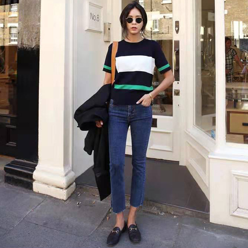 nine point high waist loose trousers Blue - Shop at LoveMi