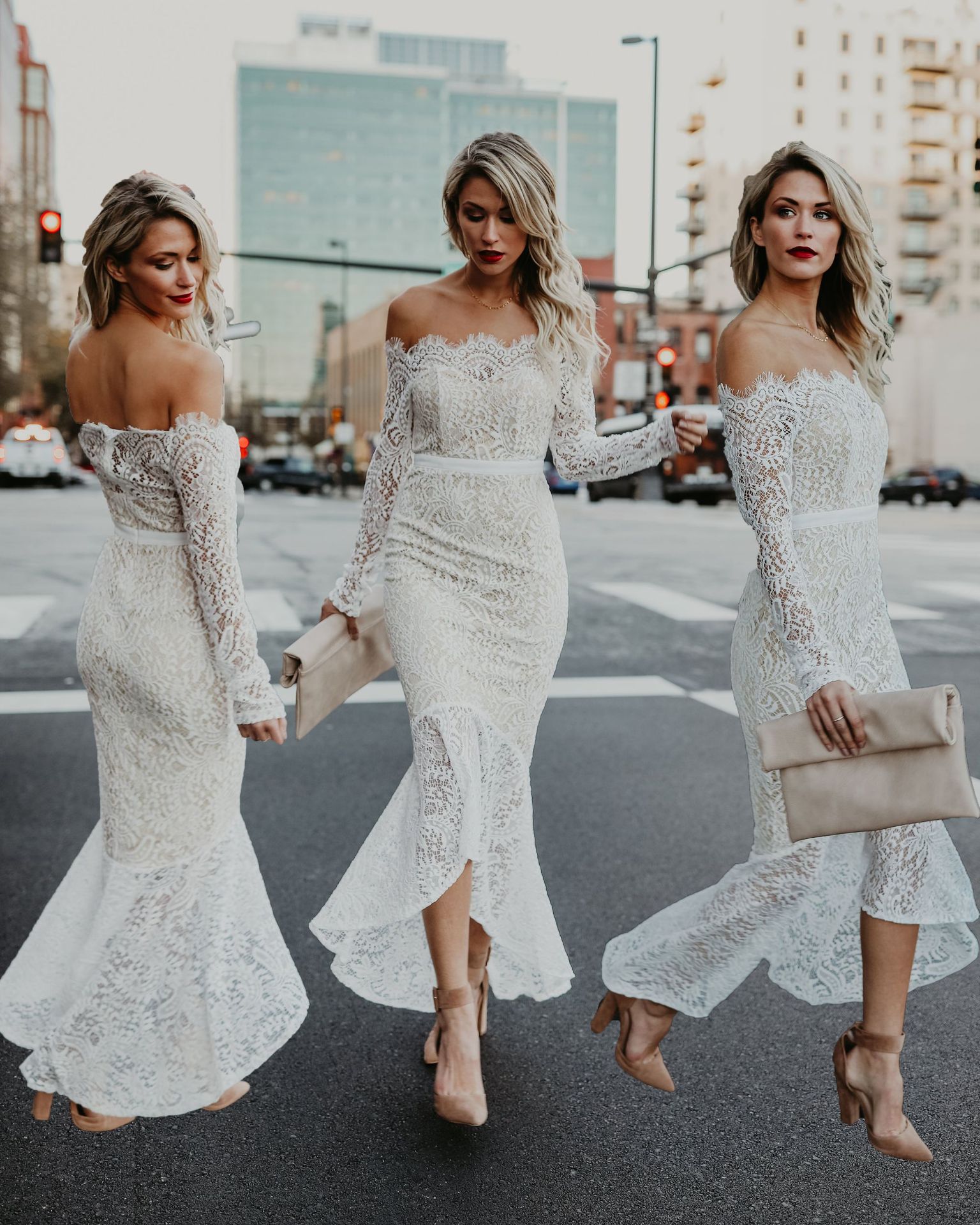 Lace clip inside eyelash one line long sleeve dress