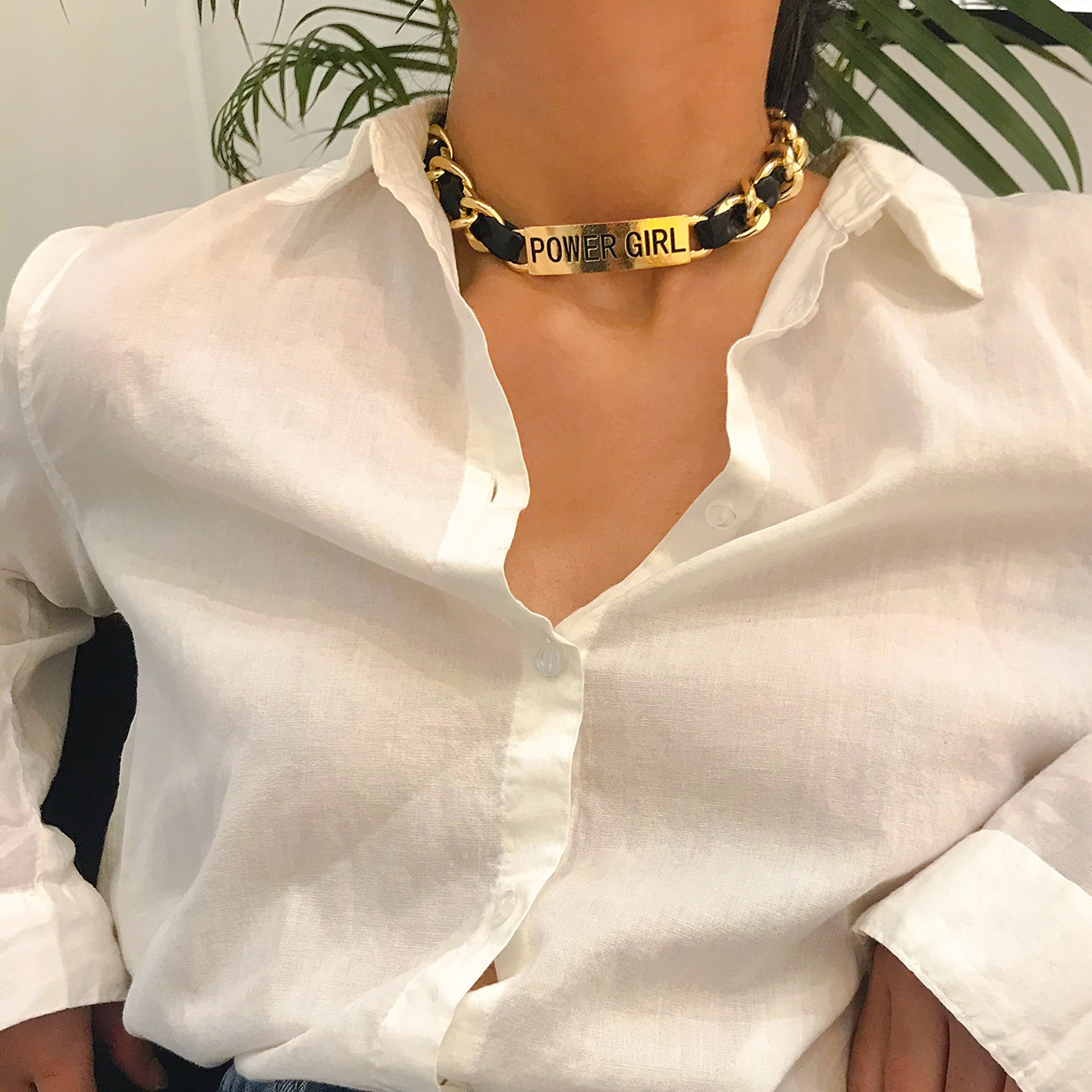 PU geometric chain letter square necklace